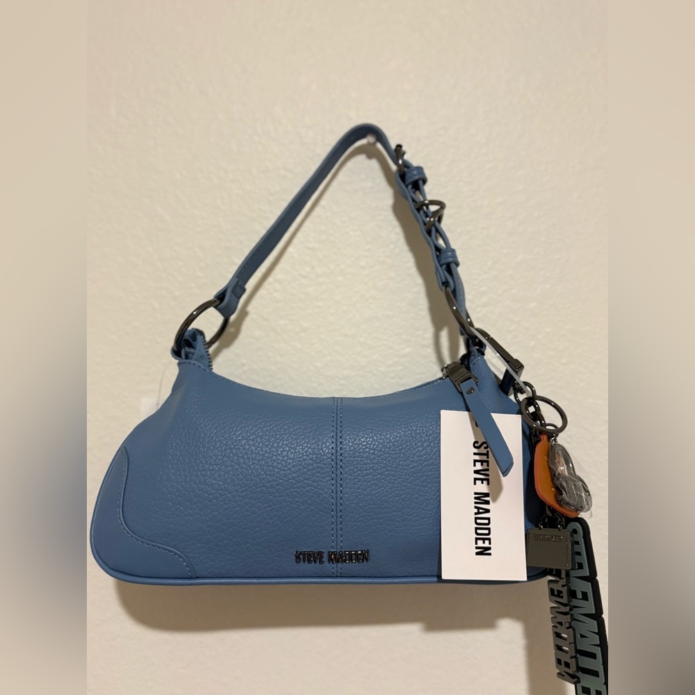 Steve Madden Blue Crescent Shoulder Bag with Minimalist Design